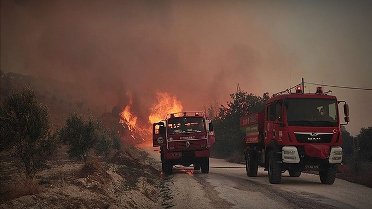 Hatay'ın Altınözü ilçesinde çıkan orman yangını kontrol altına alınmaya çalışılıyor
