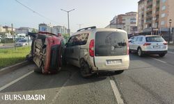 Orhangazi'de devrilen ticari araçtaki 3 kişi yaralandı