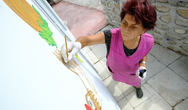 Duvarları tuval yapan kadın, yerleştiği köyü rengarenk süsledi