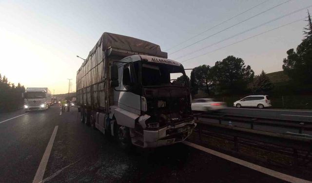 TEM’de tır ile kamyon çarpıştı: Sürücüyü vatandaşlar ön camdan çıkardı