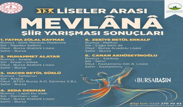 Bursa Liseli Şairlerden Zafer Mevlana Şiir Yarışması Sonuçları Açıklandı.