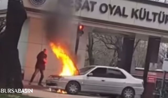 Osmangazi’de Seyir Halindeki Otomobil Alev Aldı