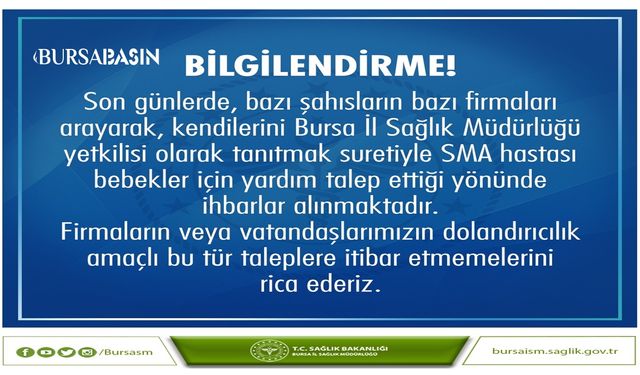 Bursa İl Sağlık Müdürlüğü'nden Dolandırıcılık Uyarısı