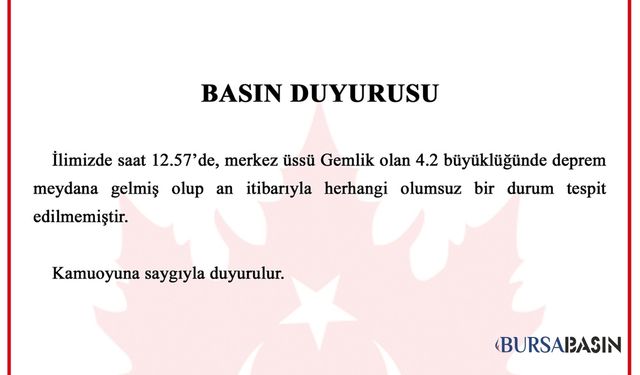 Gemlik’te 4.2’lik Deprem! Valilikten İlk Açıklama Geldi