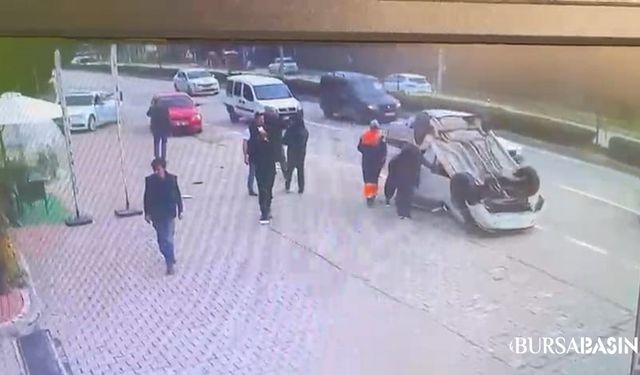 İnegöl’de Otomobil Takla Atıp Refüje Çarparak Durdu