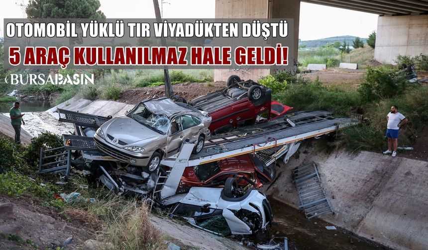 Bursa'da otomobil yüklü tır viyadükten düştü 1 Yaralı!